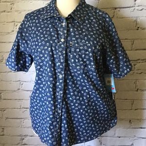 Blue button down top with the flower design